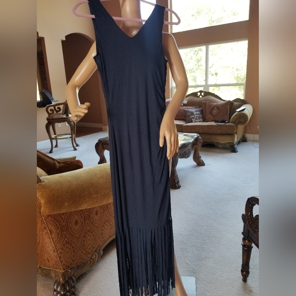 INC Sleeveless Knit Navy Blue Dress with Carwash Hem (Size Medium) - Picture 3 of 5